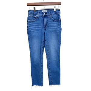Madewell The Mid Rise Perfect Vintage Jean Blue Denim Raw Hem Size 24